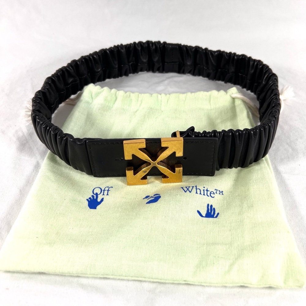 OFF-WHITE Black Leather Nappa Elastic Arrow Women Belt Made in Italy 65-XXS